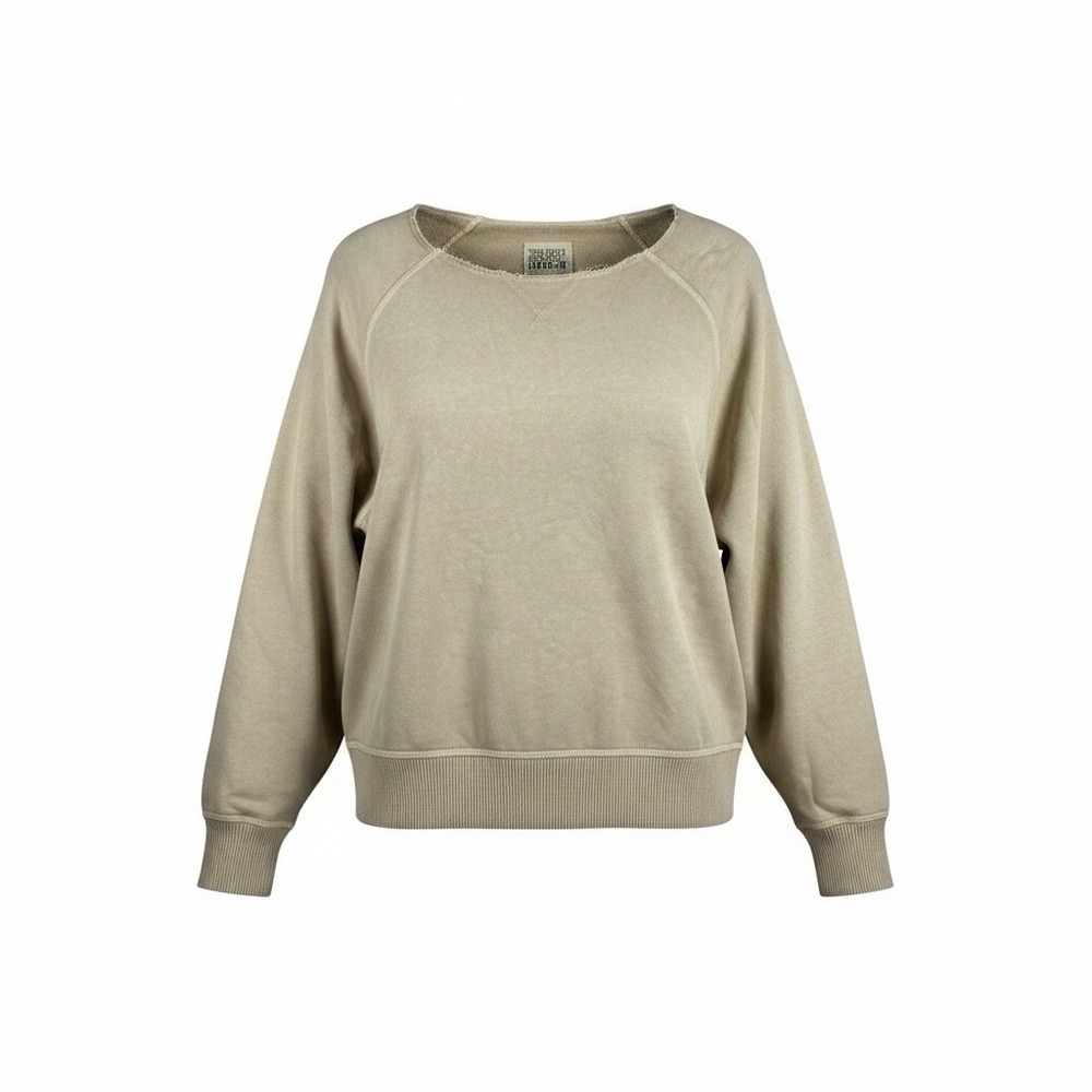 American Eagle Beige Distressed Sweatshirt Women's XS Raw Hem Lived In Crewneck